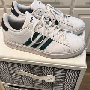 Adidas Men's White Sneakers with Dark Green Stripes